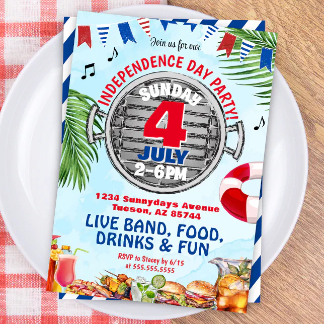 Red White and Blue 4th of July Pool Party BBQ Invitation | Zazzle
