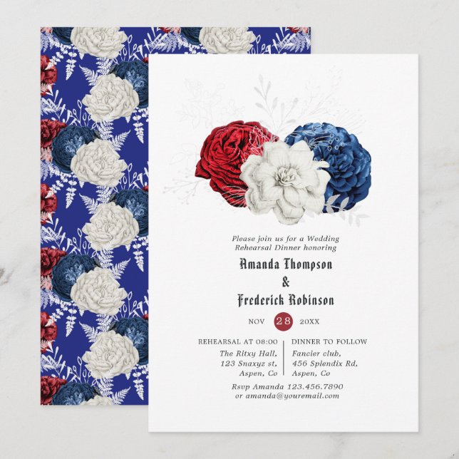 Red White and Blue 4th of July Rehearsal Dinner Invitation (Front/Back)