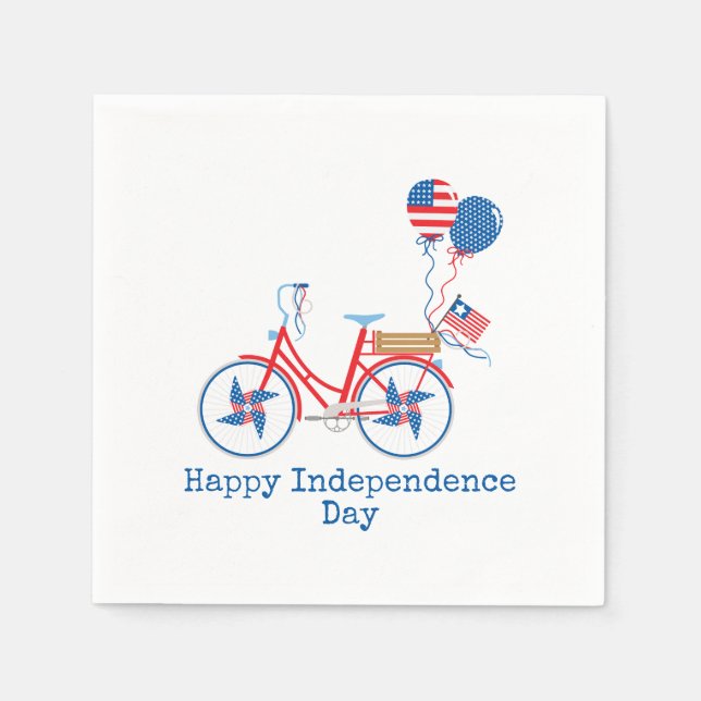 Red White and Blue 4th of July Whimsical Bicycle  Napkin (Front)
