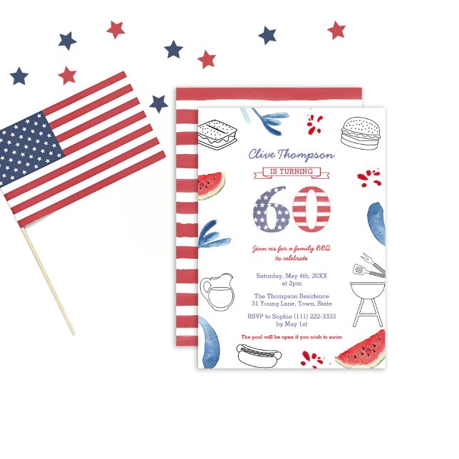Red White And Blue 60th Birthday Party Cookout Inv Invitation (Creator Uploaded)