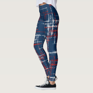 red white and blue abstract criss cross pattern leggings