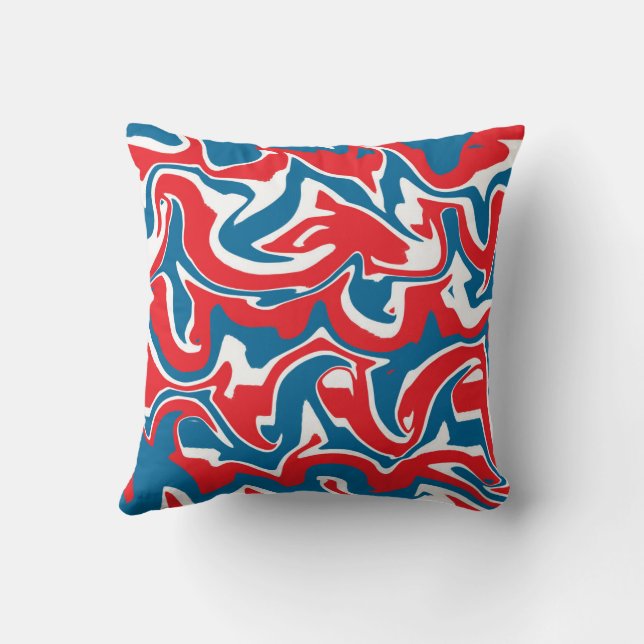 Red white and blue abstract pattern cushion (Back)