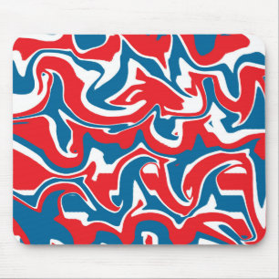 Red white and blue abstract pattern mouse mat