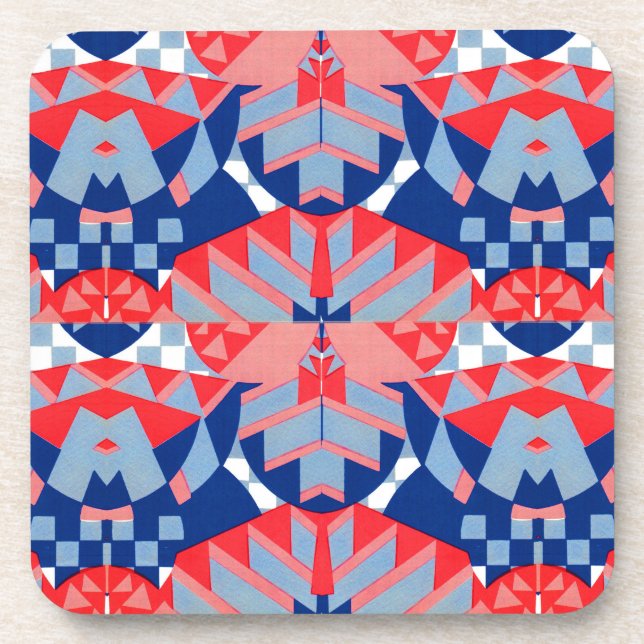 red white and blue abstract print #1 coaster (Front)