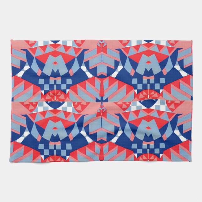 red white and blue abstract print #1 tea towel (Horizontal)