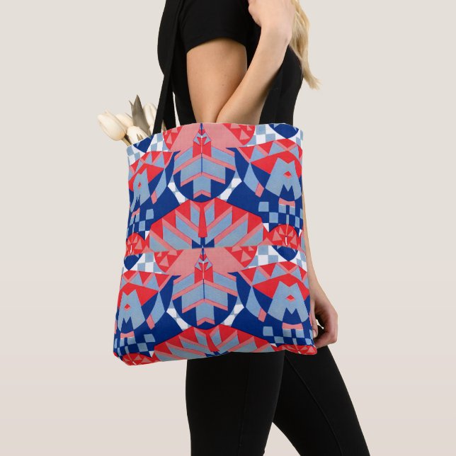 red white and blue abstract print #1 tote bag (Close Up)