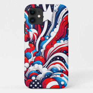 Red, White and Blue Abstract US Flag Patriotic iPhone 11 Case