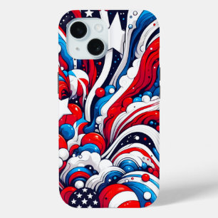 Red, White and Blue Abstract US Flag Patriotic  iPhone 15 Case