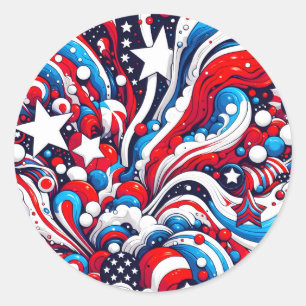 Red, White and Blue Abstract US Flag Patriotic Classic Round Sticker