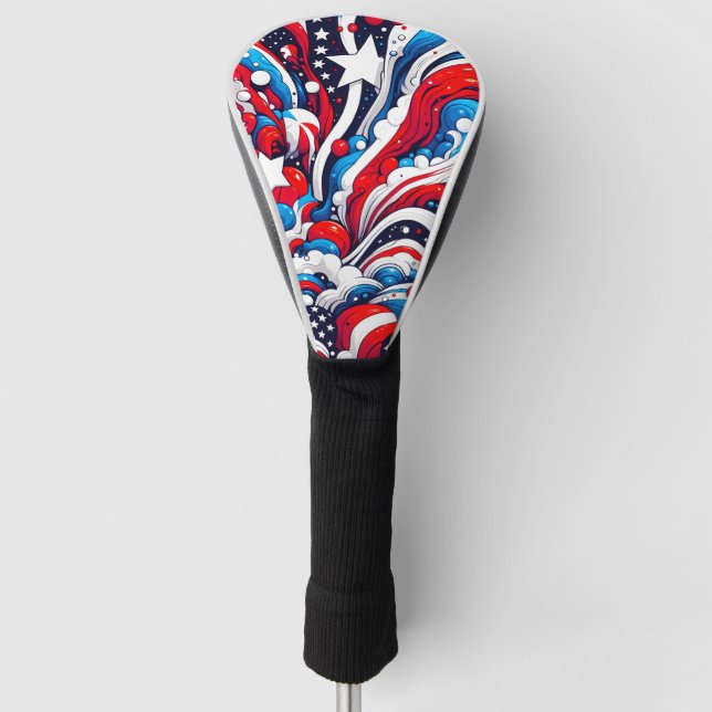 Red, White and Blue Abstract US Flag Patriotic  Golf Head Cover (Front)