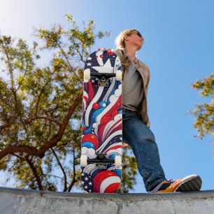 Red, White and Blue Abstract US Flag Patriotic Skateboard