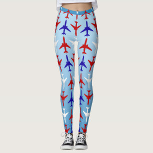 Red White and Blue Aeroplane Pattern Leggings