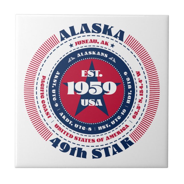 Red, White, and Blue Alaska Ceramic Tile (Front)