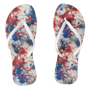 Red White and Blue Alcohol Ink USA  Flag Colours Flip Flops