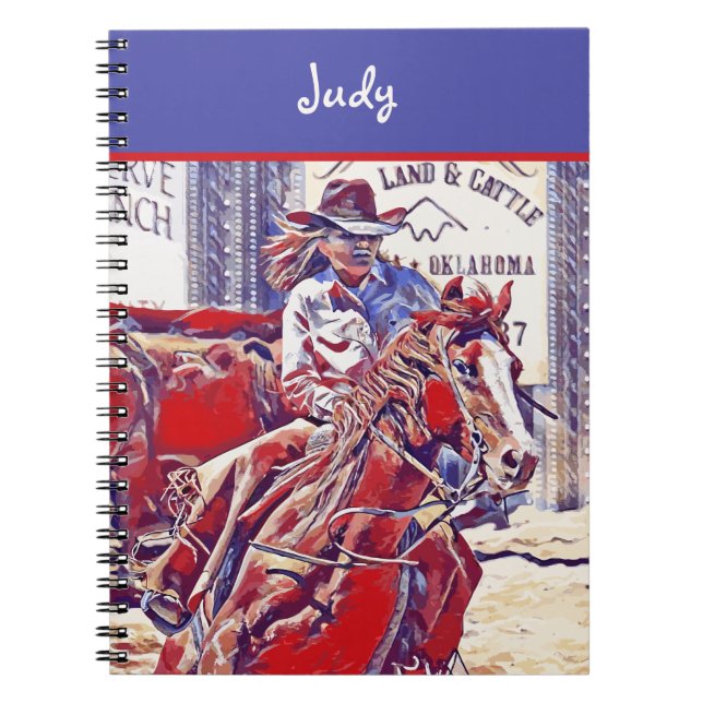 Red White and Blue All American Barrel Racer Notebook (Front)