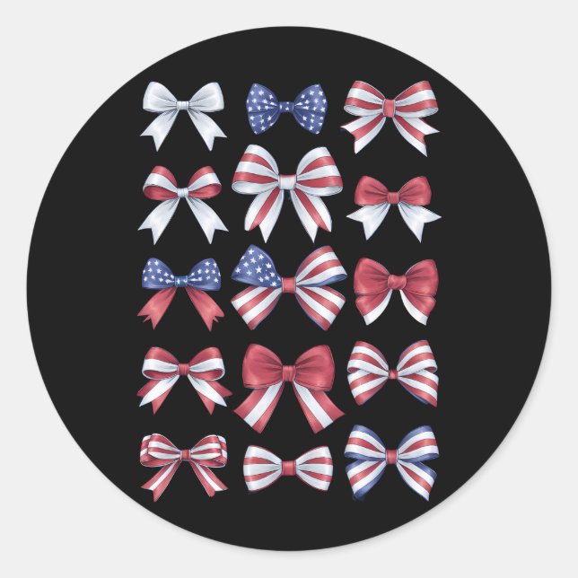 Red White And Blue American Coquette Bows 4th July Classic Round Sticker (Front)