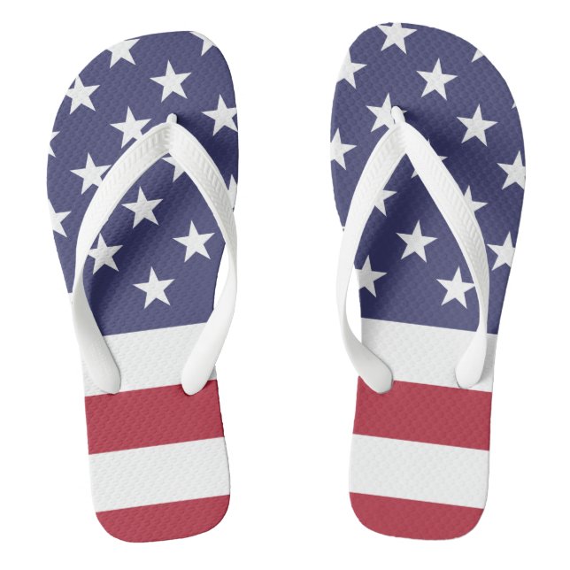 Red White and Blue American Flag Flip Flops (Footbed)