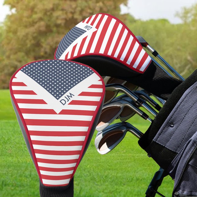 Red White and Blue American Flag Monogrammed Golf Head Cover (Creator Uploaded)