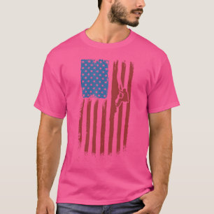 Red White And Blue American Flag Rock Climbing T-Shirt
