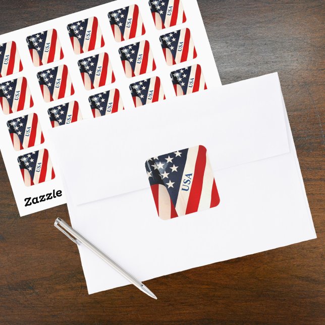 Red White and Blue American Flag Stars and Stripes Square Sticker (Creator Uploaded)