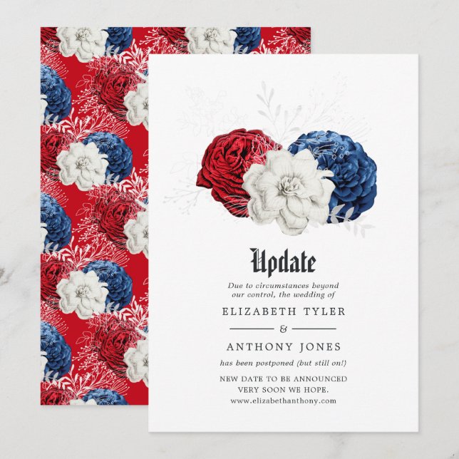 Red White and Blue American Wedding Update Invitation (Front/Back)