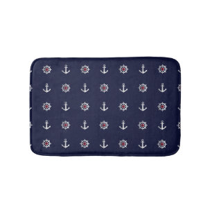 Red White And Blue Anchor Pattern Bath Mat