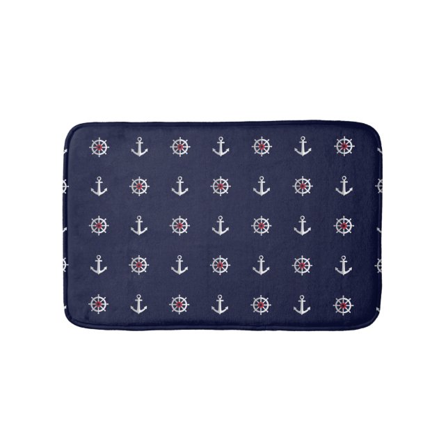 Red White And Blue Anchor Pattern Bath Mat (Front)