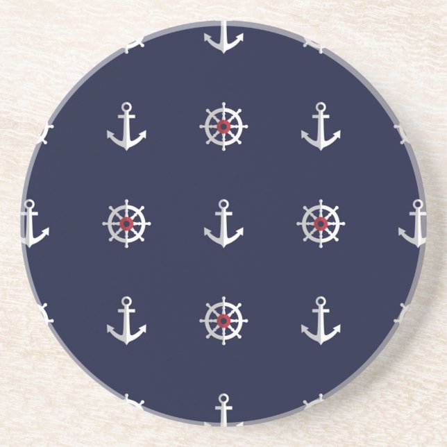 Red White And Blue Anchor Pattern Coaster (Front)