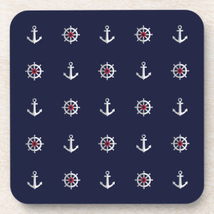Red White And Blue Anchor Pattern Coaster