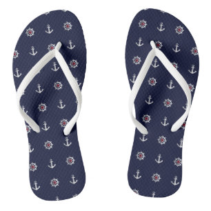 Red White And Blue Anchor Pattern Flip Flops