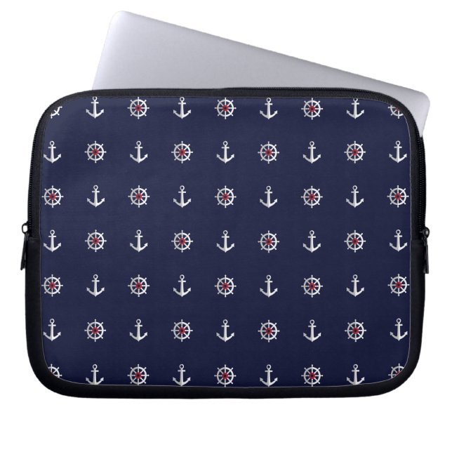 Red White And Blue Anchor Pattern Laptop Sleeve (Front)
