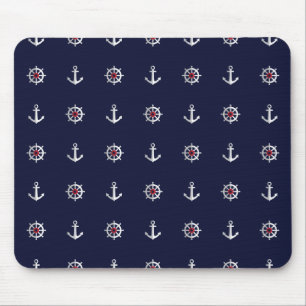 Red White And Blue Anchor Pattern Mouse Mat
