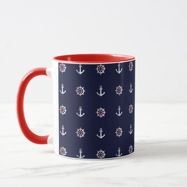 Red White And Blue Anchor Pattern Mug (Left)