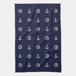 Red White And Blue Anchor Pattern Tea Towel