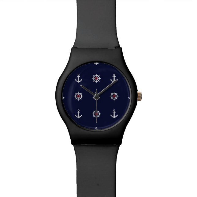 Red White And Blue Anchor Pattern Watch (Close Up)