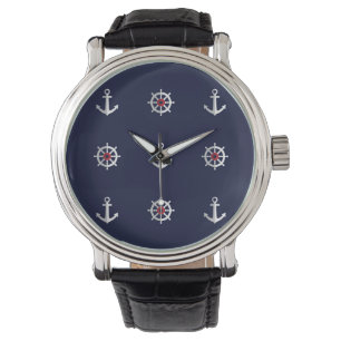Red White And Blue Anchor Pattern Watch