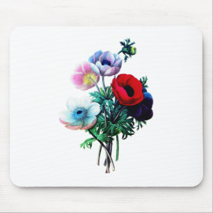 Red White And Blue Anemones by Redoute Mouse Mat