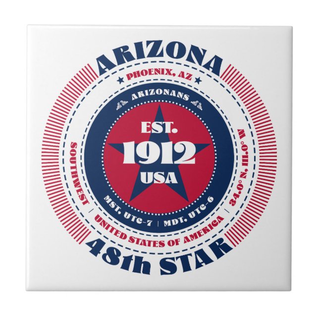 Red, White, and Blue Arizona Ceramic Tile (Front)