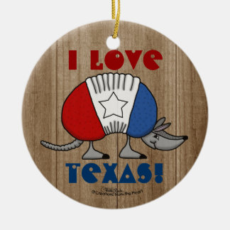 Red, White and Blue Armadillo-I Love Texas! Ceramic Tree Decoration