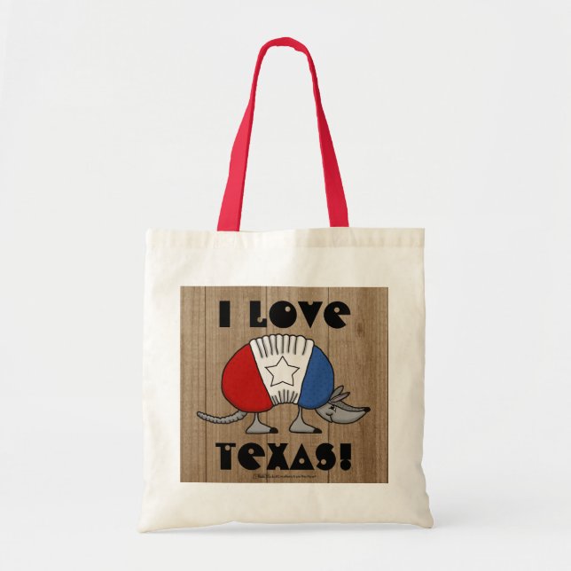 Red, White and Blue Armadillo-I Love Texas! Tote Bag (Front)