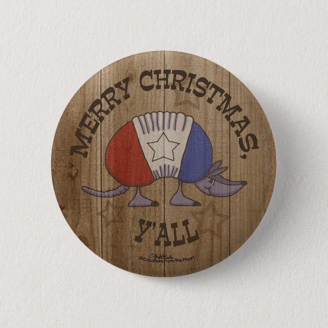Red, White and Blue Armadillo-Merry Christmas Y'al 6 Cm Round Badge (Front)