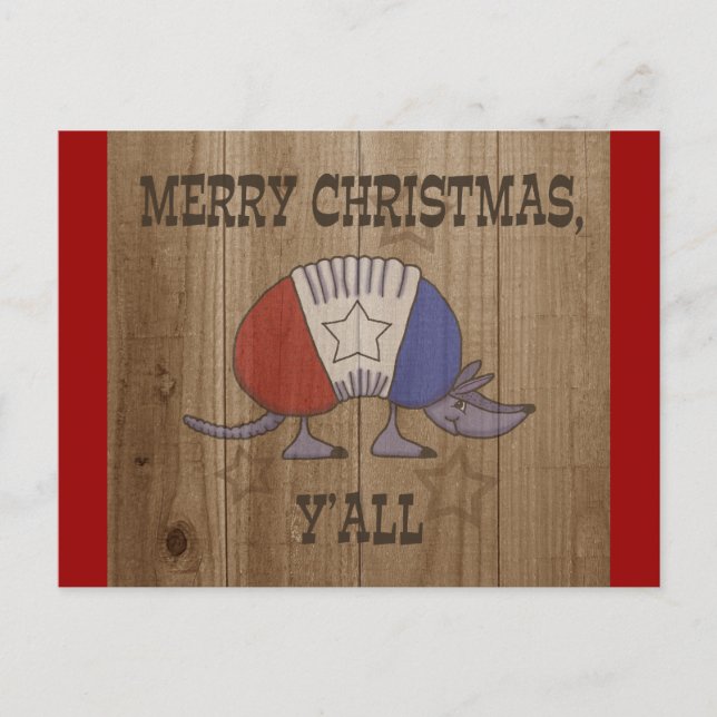 Red, White and Blue Armadillo-Merry Christmas Y'al Holiday Postcard (Front)