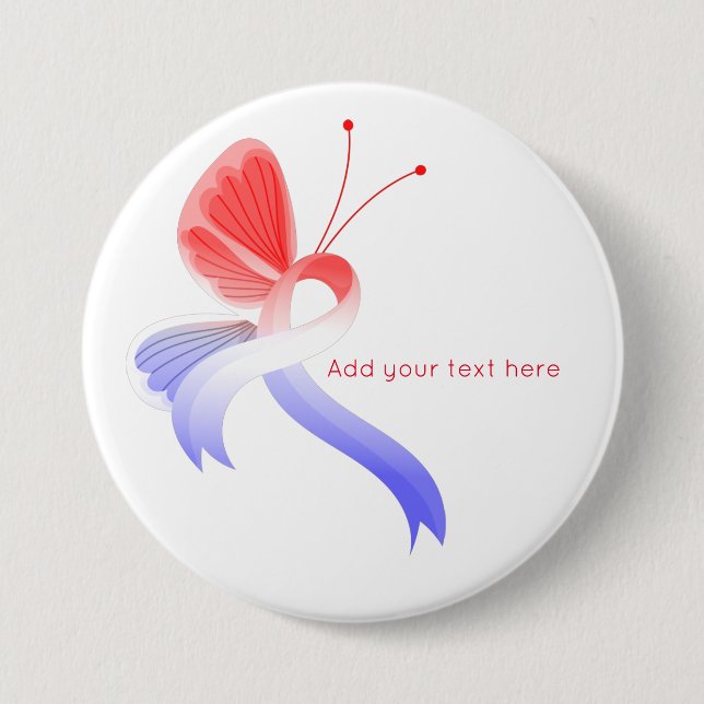 Red, White and Blue Awareness Ribbon Butterfly 7.5 Cm Round Badge (Front)