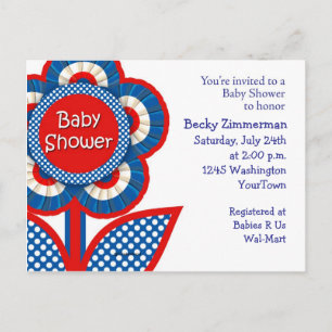 Red, White and Blue Baby Shower Invitation Postcard
