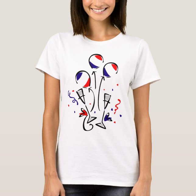 Red White and Blue Balloons and Champagne T-Shirt (Front)