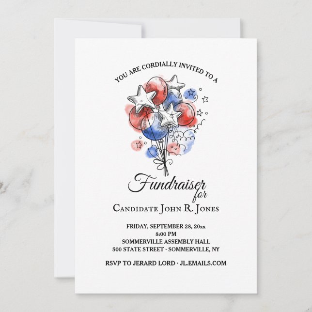 Red White and Blue Balloons Invitation (Front)