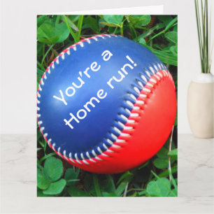 Red White and blue Baseball custom Birthday Card