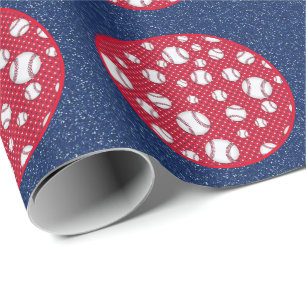 Red White and Blue Baseball Homerun  Wrapping Paper
