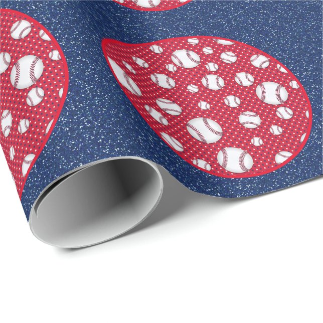 Red White and Blue Baseball Homerun  Wrapping Paper (Roll Corner)