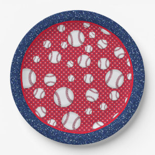 Red White and Blue Baseball Paper Plate